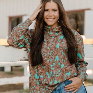 Elegant Women's Brown and Green Hoodie